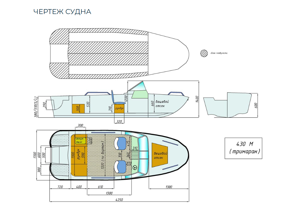 Стеклопластиковый катер Wyatboat-430 M (тримаран)  Стеклопластиковый катер Wyatboat-430 M (тримаран)